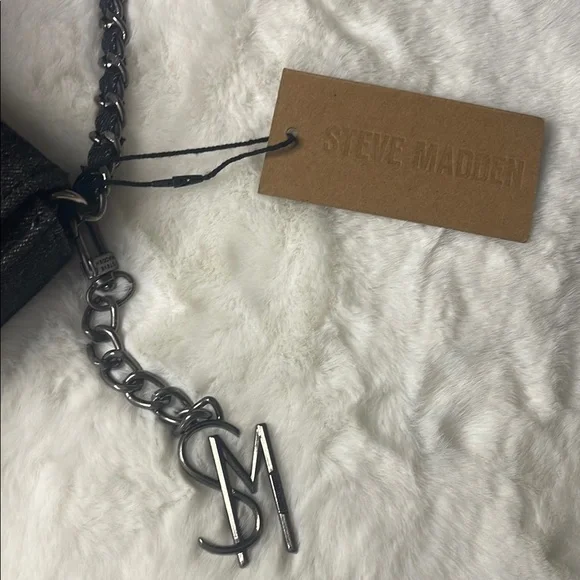 Steve Madden - Black/Charcoal Denim Borla Rose Bud Chain Crossbody - Picture 3 of 13